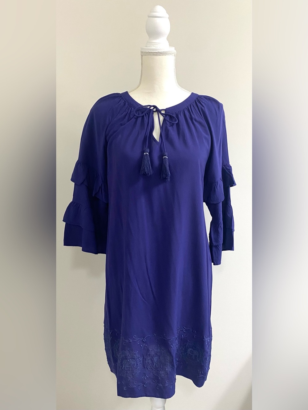 Simply Southern Womens L Navy Blue Embroidered Elephant Dress Coastal Preppy